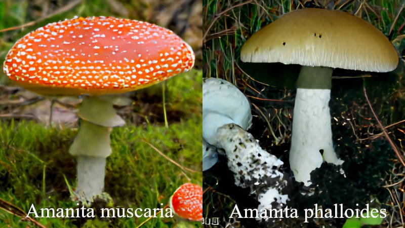 Amanita muscaria and Amanita phalloides comparison - burdock vs cocklebur